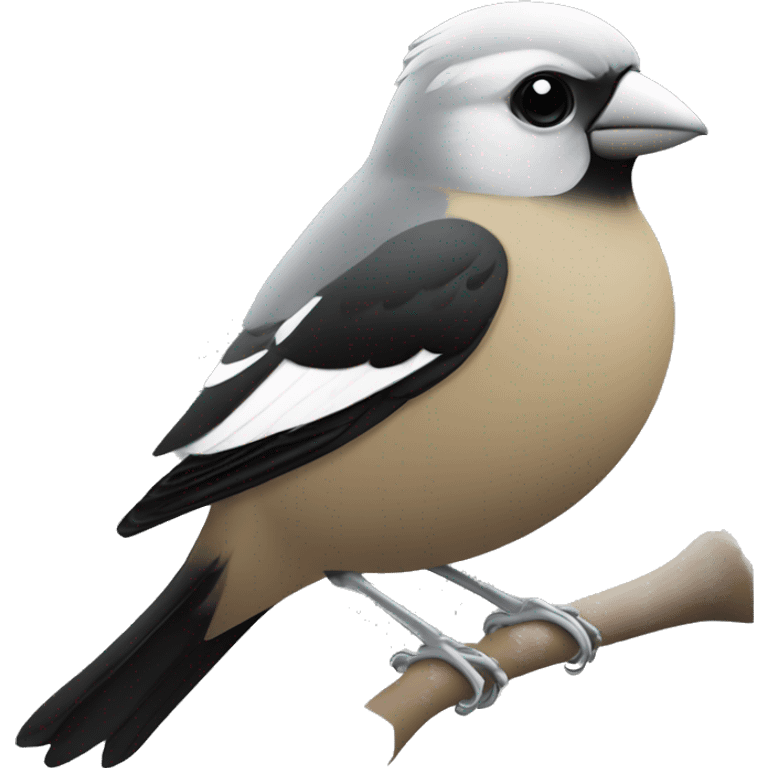 Finch, black back, white chest with 2 black bands, silver beak, silver feet, black eyes emoji