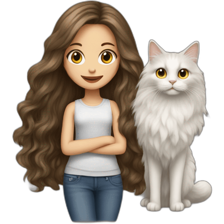 Girl-long-hair-brunette-and-cat-angora emoji