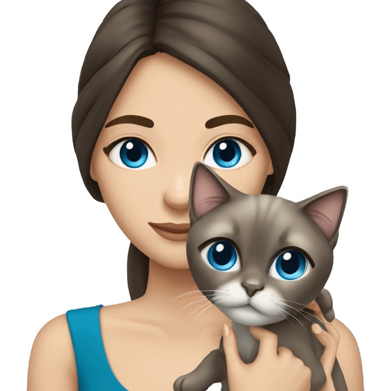 brunette girl blue eyes holding siamese cat emoji