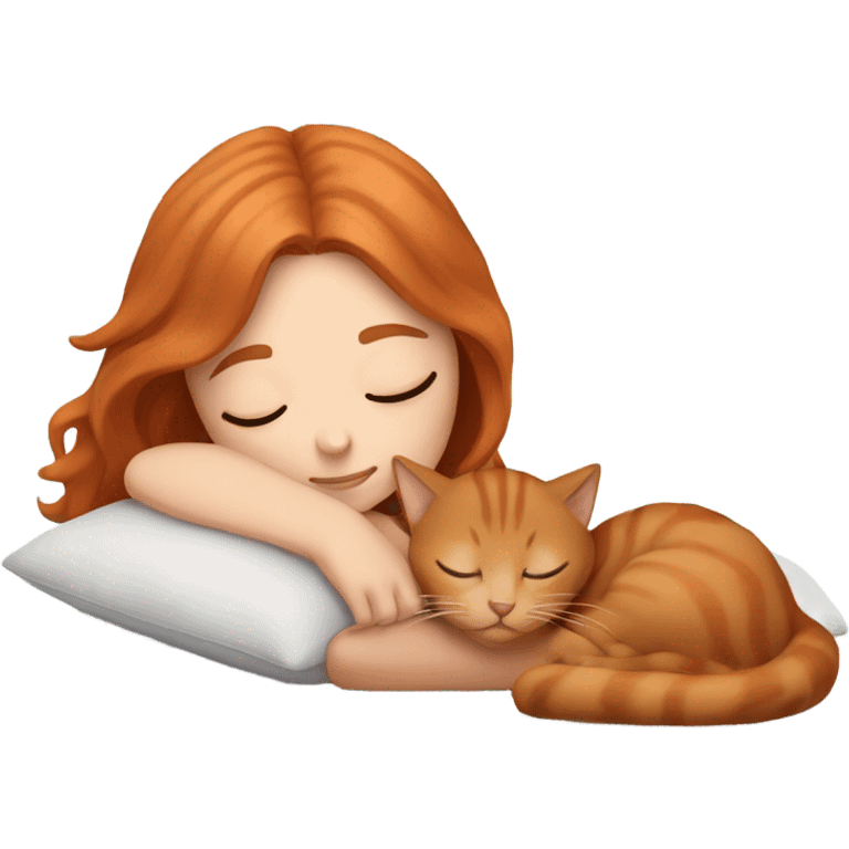 White girl copper hair sleeping with kitty emoji