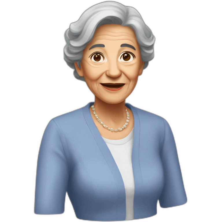 Isabel diaz ayuso detras de un anciano emoji