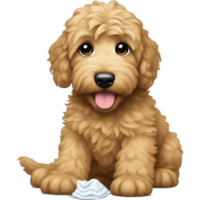 Goldendoodle with diaper emoji