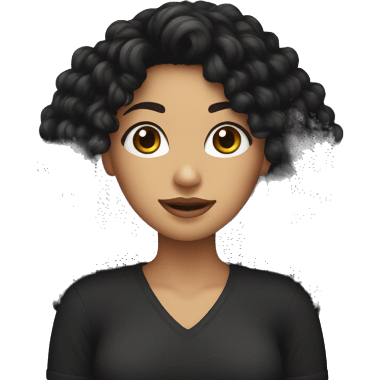 woman with long black curly hair holding one ball of yarn wearing a black shirt emoji