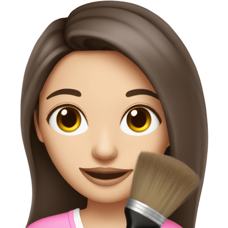 Long haired Brunette Esthetician wearing pink holding a fan brush emoji