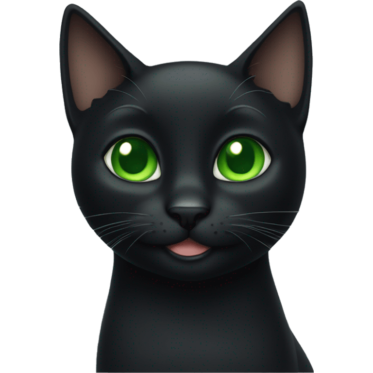 Black cat with green eyes waving emoji