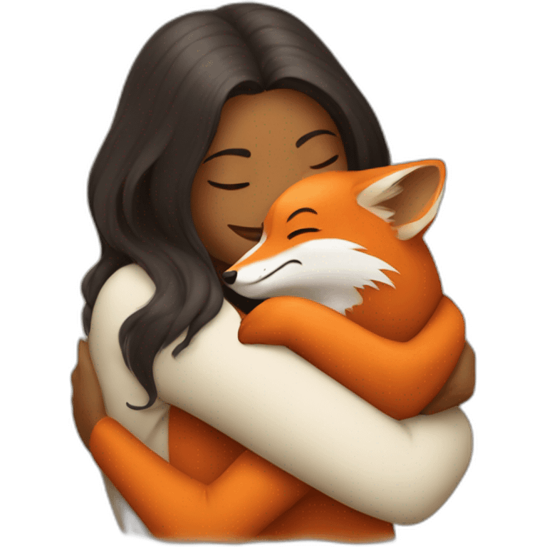 a woman hugging a fox emoji