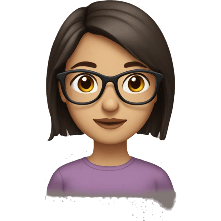 Girl with long dark brown hair, brown eyes and clear glasses emoji