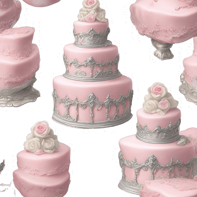 Vintage, highly detailed, rococo, Victorian, Birthday cake, light pink, silver emoji