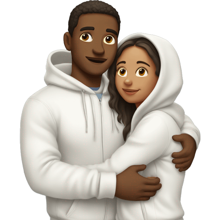 An emoji of a man wearing a white hoodie, standing next to his sister. He is hugging her warmly, showing a close sibling bond emoji