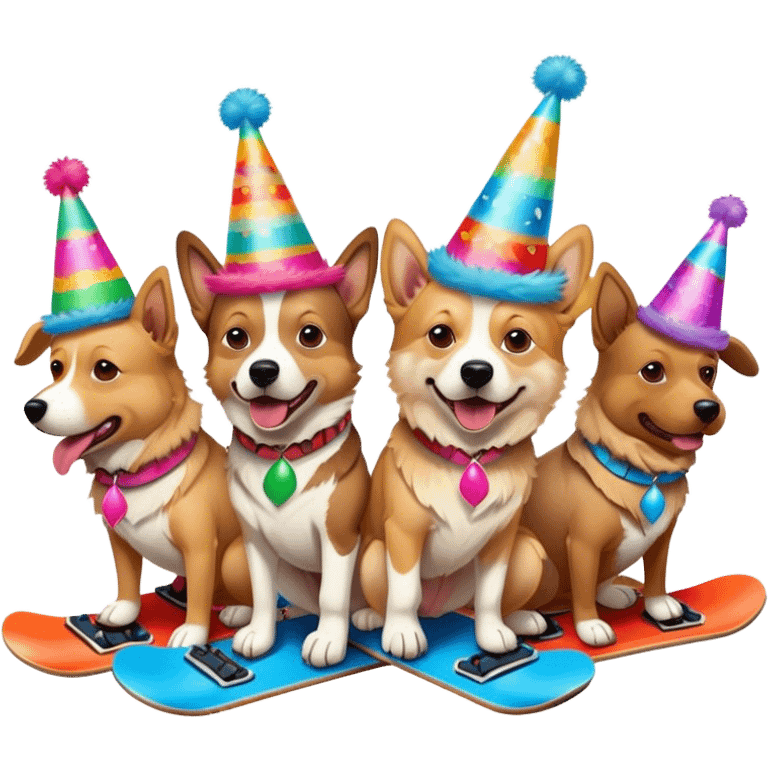 3 cowboy dogs snowboarding birthday party emoji