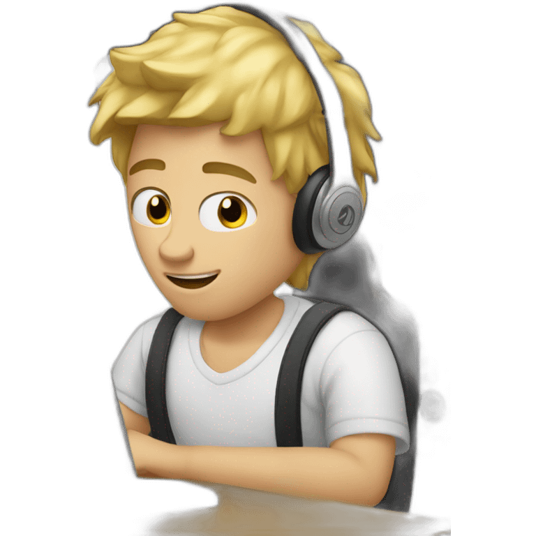 blond guy working hard in the music studio emoji