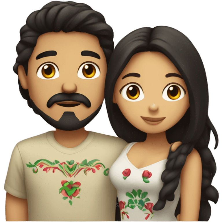 Mexican girl and Mexican guy kissing . Girl has dark hair and guy has goatee emoji