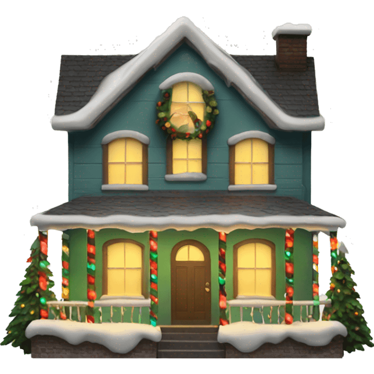 christmas house with lights on and garland emoji