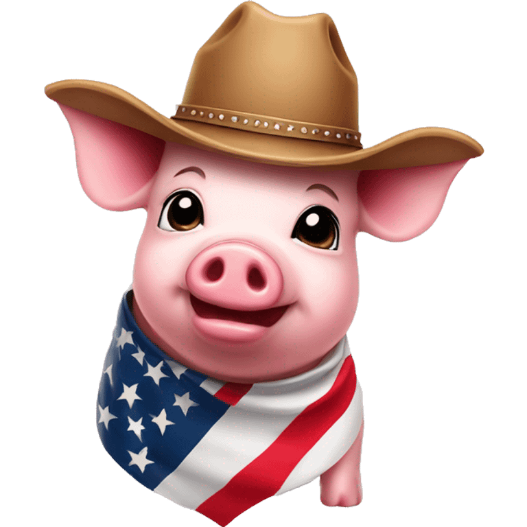 Cute Pig with cowboy hat and American flag emoji