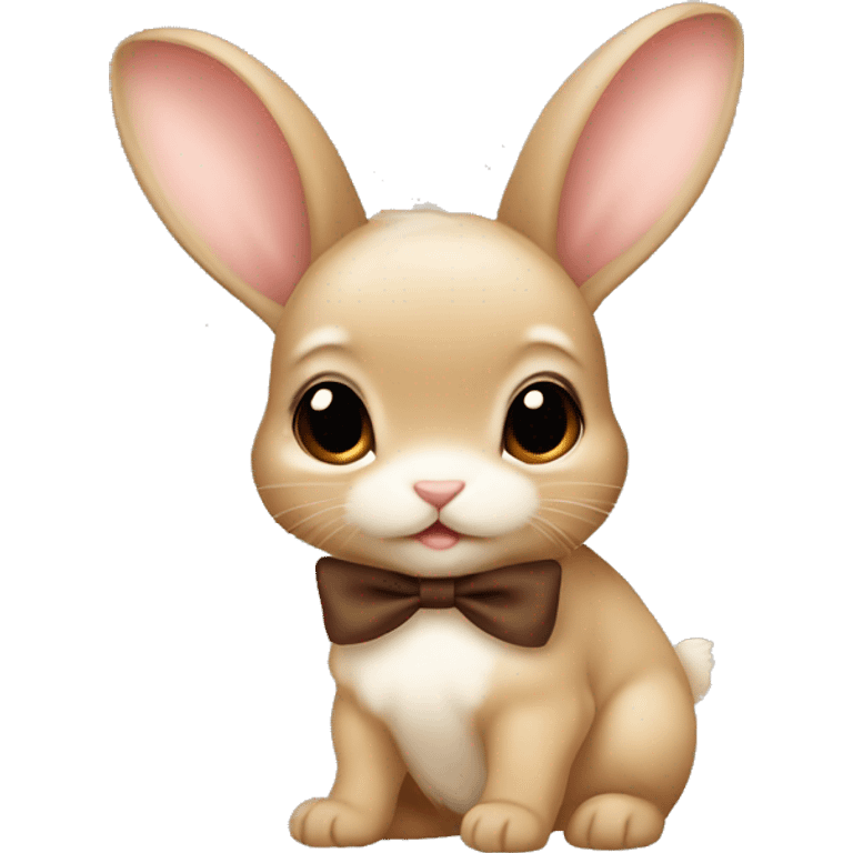 Biege Baby bunny with coquette brown bow on ear emoji