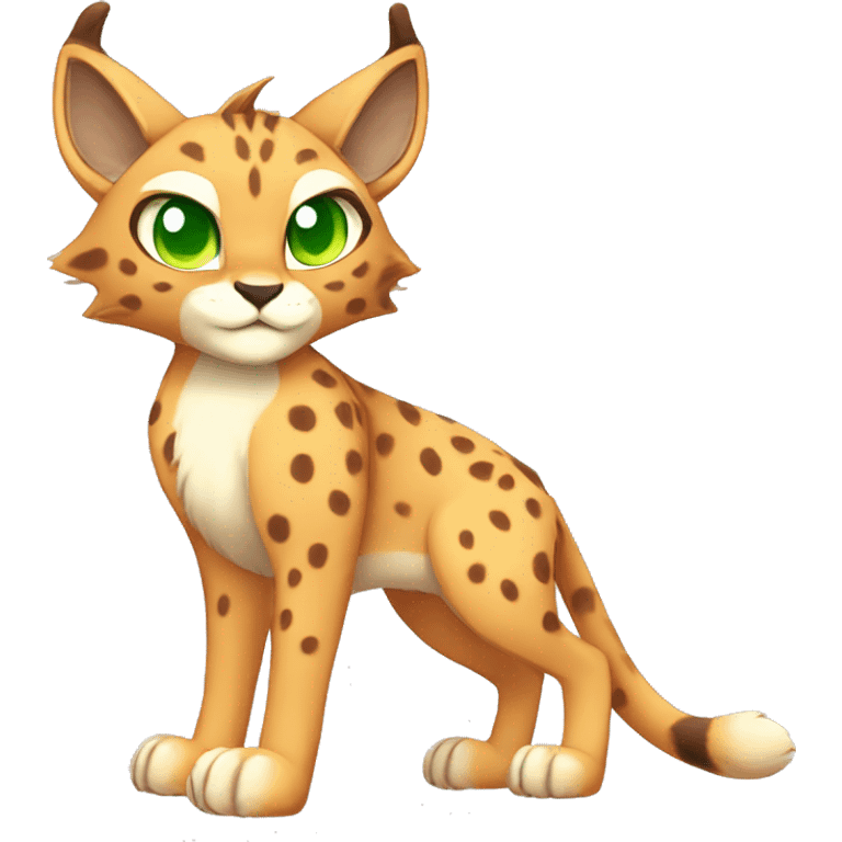 spotted Lynx-Caracal-Fakemon-hybrid with orange points, green eyes brown toes, and short tail, full body emoji