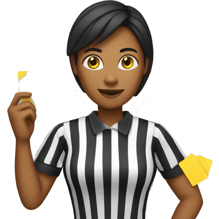 female referee holding yellow card emoji