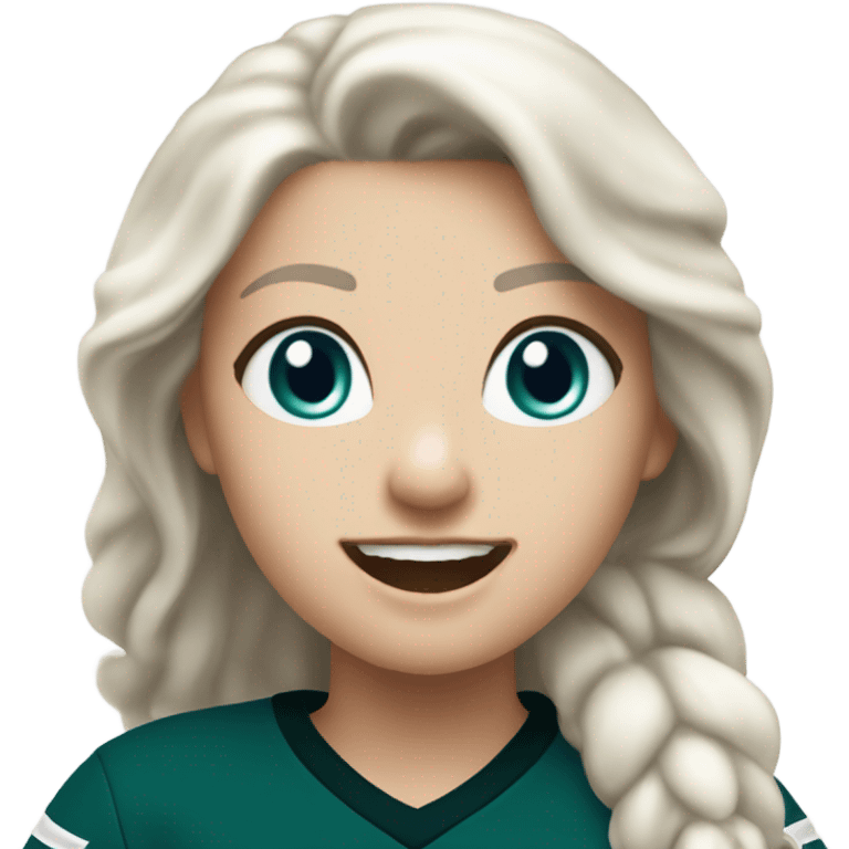 White female with light skin, white hair with blue eyes wearing Philadelphia Eagles jersey cheering  emoji