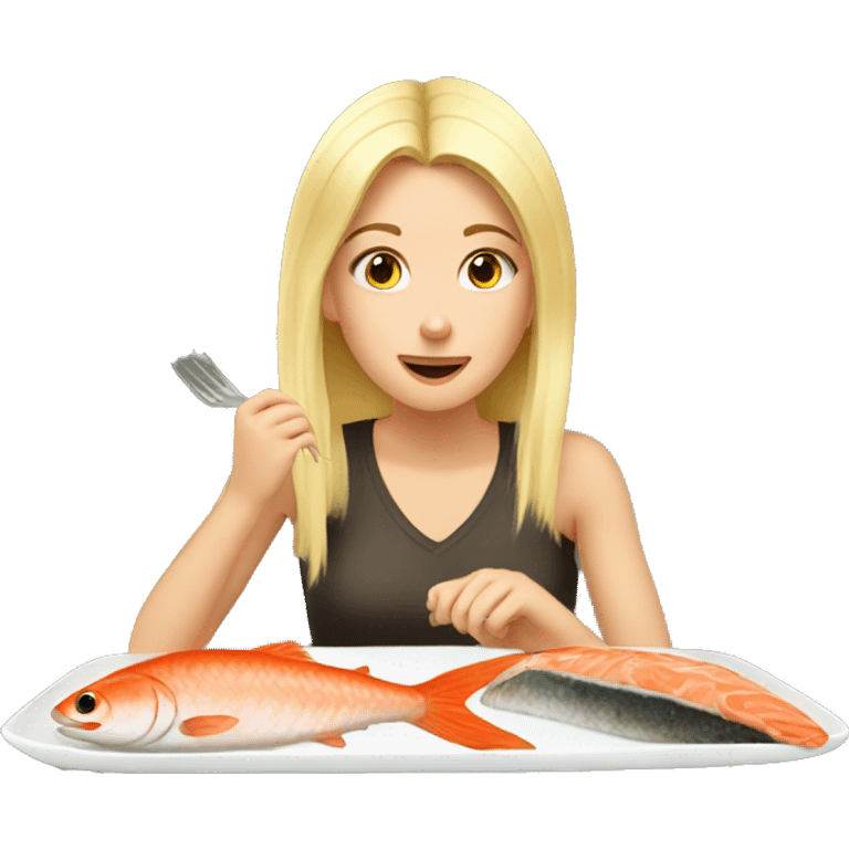 Blonde girl eating raw fish emoji