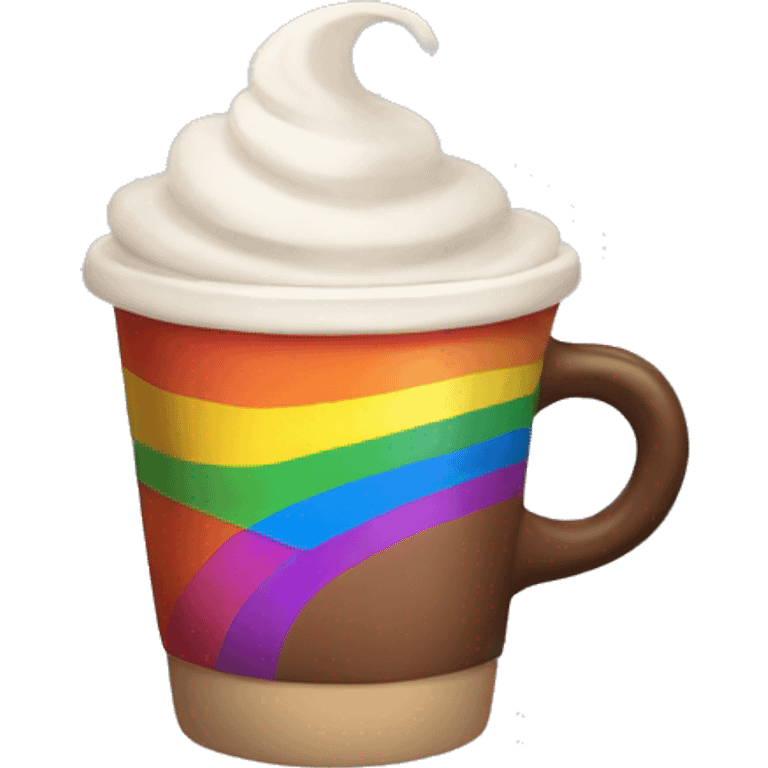 Rainbow coffee cup with hot coco  emoji