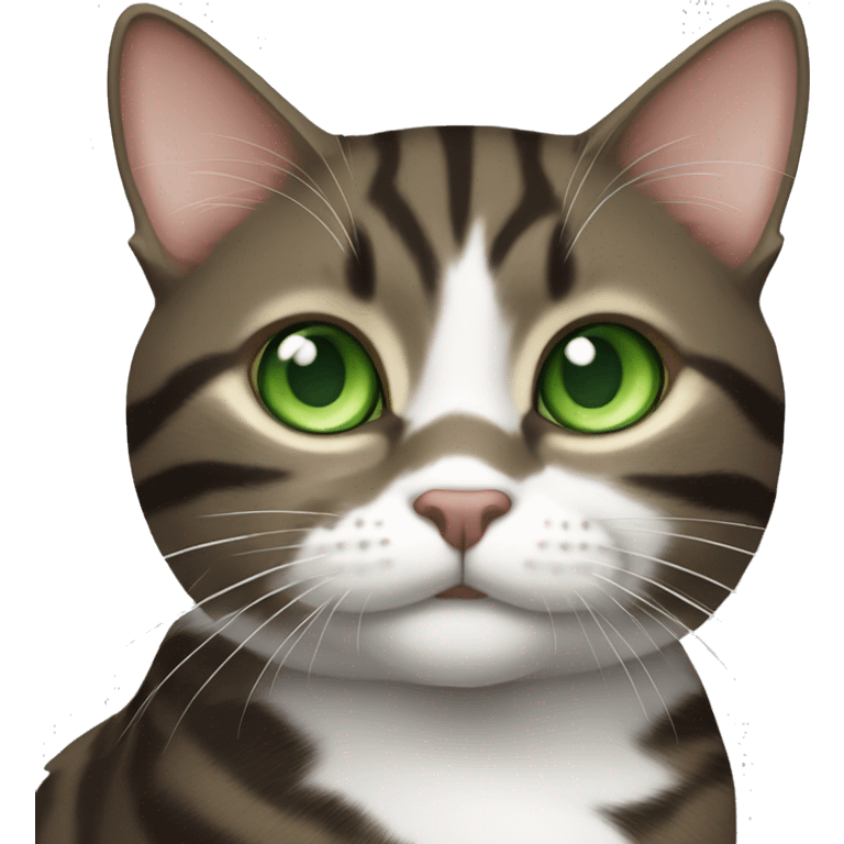 Dark Brown and white tabby cat with green eyes emoji