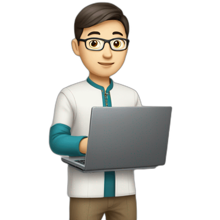 IT specialist man Kazakh in national clothes with laptop in hands emoji