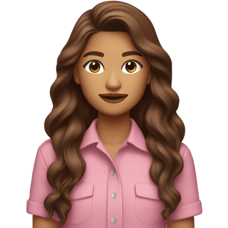 Zendaya wearing a pink shirt with long wavy brown hair emoji