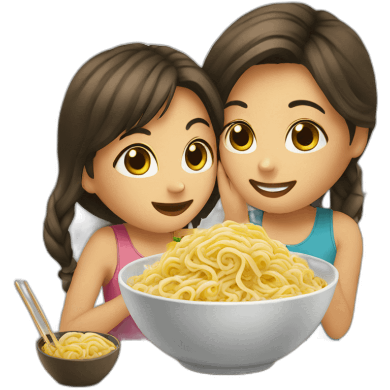 Girls sharing a bowl of noodles emoji