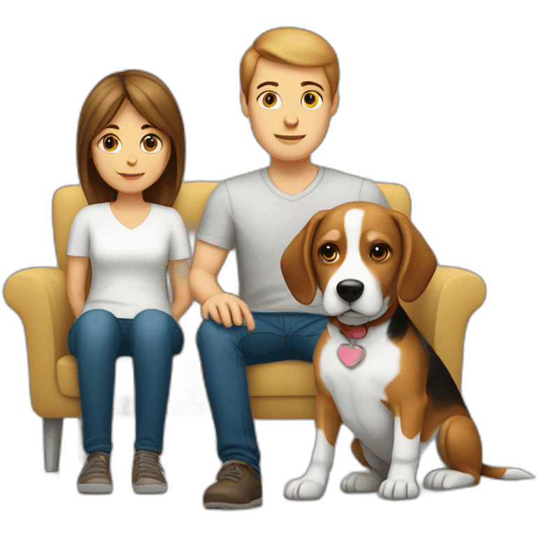 Brown hair White boy and girl with beagle Sit on couch emoji