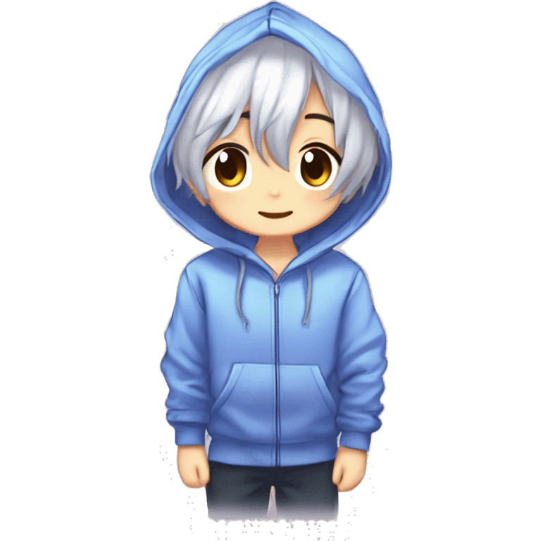 Cute Kawaii Beautiful Gorgeous Sparkly Shiny Blushing Anime Style Romantic Shojo Catboy Man Guy Femboy With Pretty Hair And Hoodie Trendy Style Outside emoji