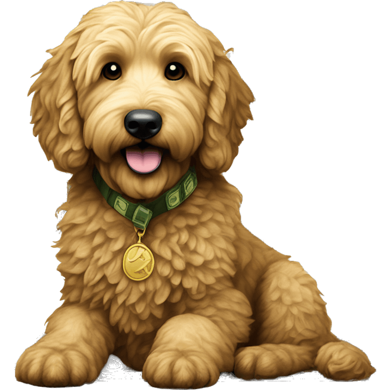 Tactical Golden Doodle on a united states dollar bill emoji