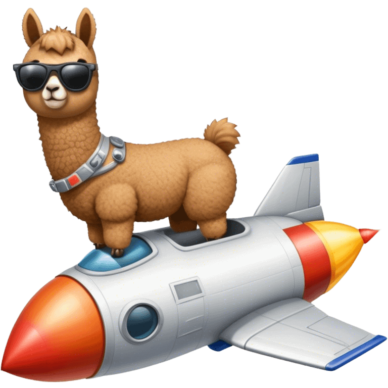 alpaca with sunglasses on rocket ship flown to the moon emoji