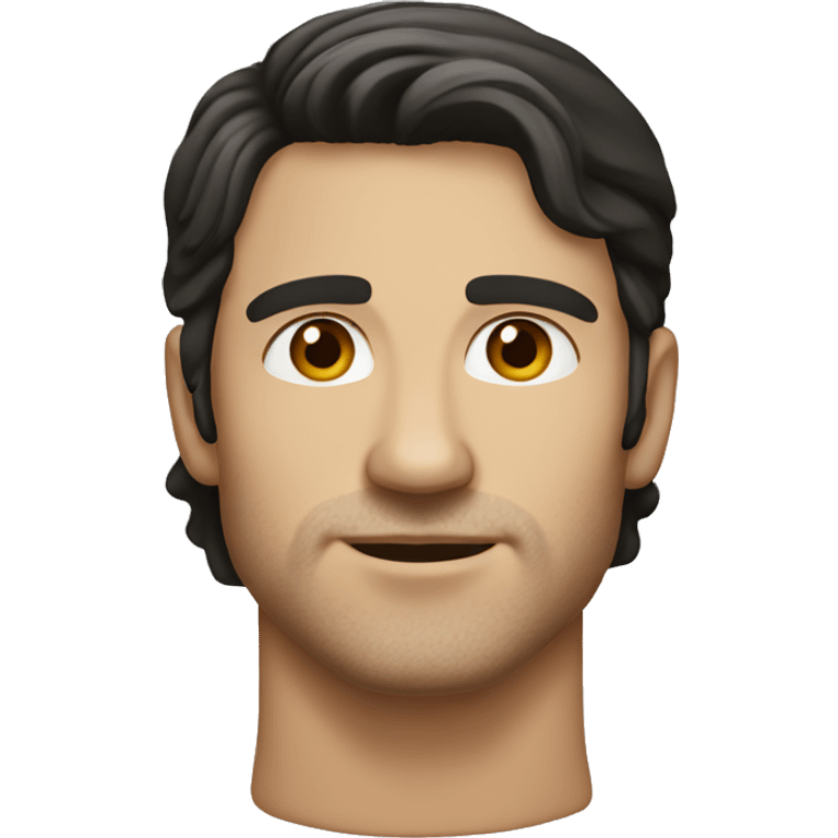 White Man with dark hair and caramel eyes. Slight stubble and Roman nose emoji