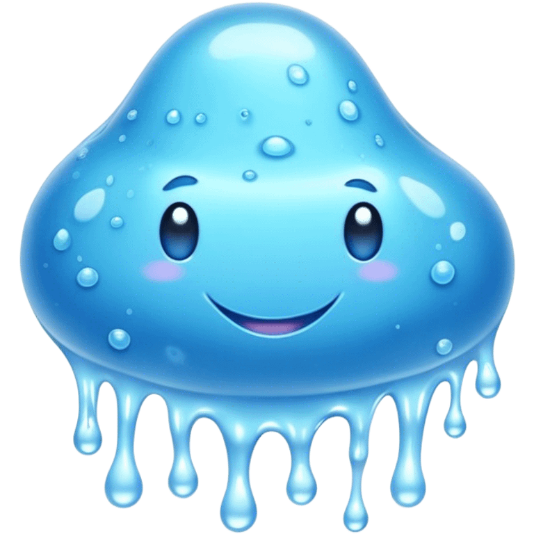 Cinematic Realistic Clear Blue Slime, glossy and translucent with a soft blue hue, light reflecting off its smooth surface, subtle bubbles trapped inside, slightly jiggling with movement, delicate highlights enhancing its wet and squishy texture, glowing with a soft, magical aura. emoji