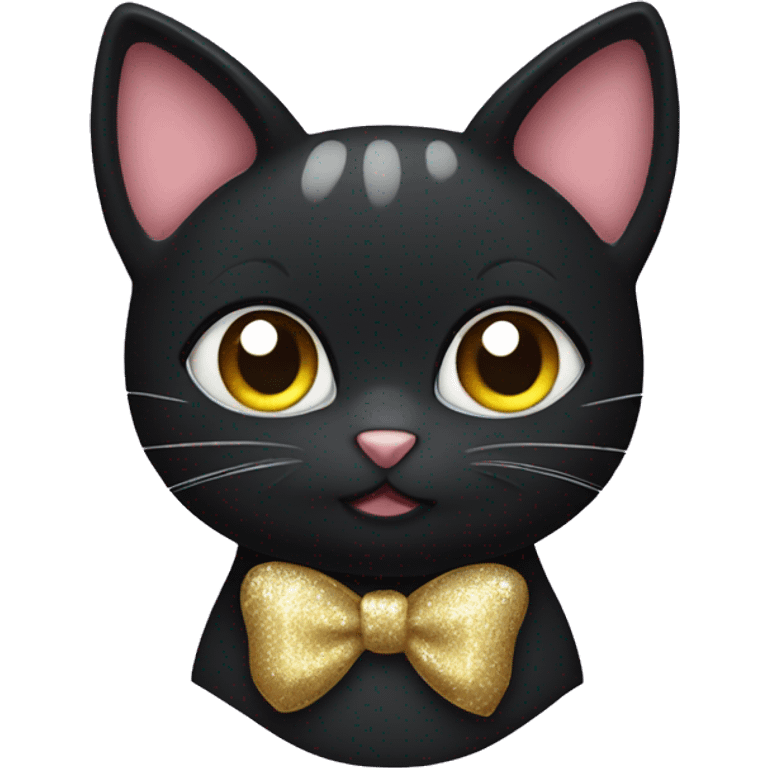 Black cat with hair bow and sparkles emoji