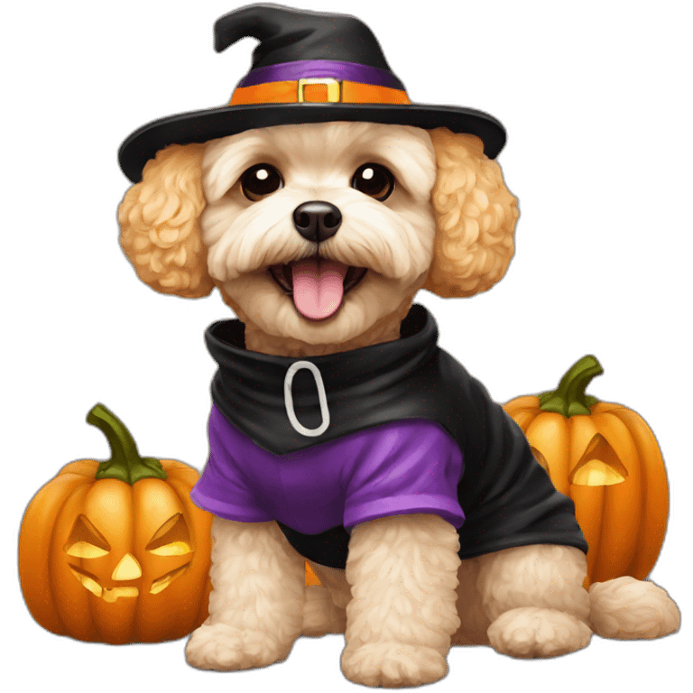 golden maltipoo in halloween costume emoji