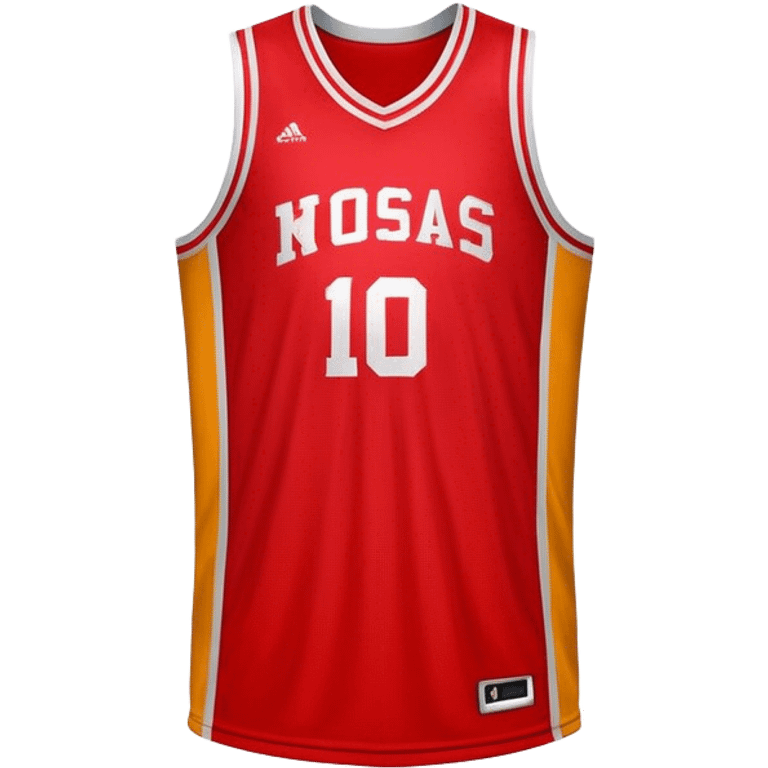 Cinematic Realistic image of a basketball jersey rendered in bold team colors with finely textured fabric and realistic creases, set against an energetic court backdrop with bright, dynamic lighting emoji