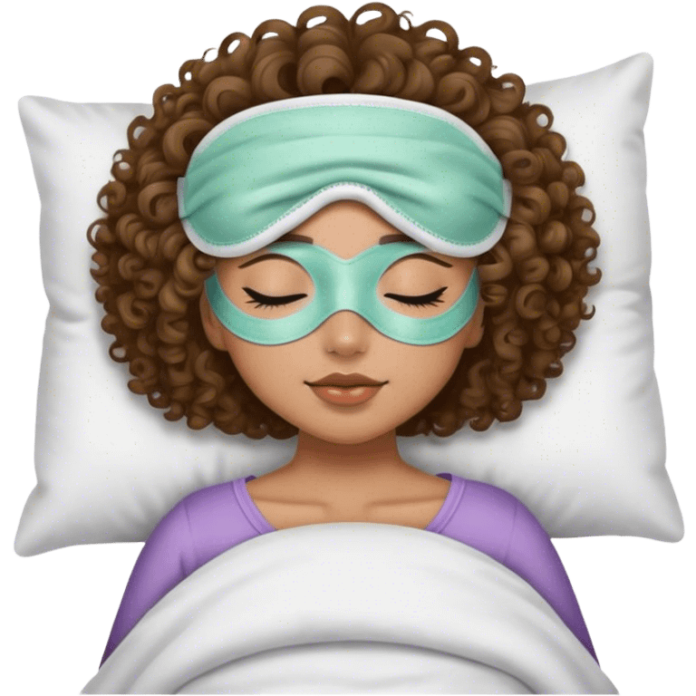 girl with curly brown hair and light olive skin wearing a sleeping mask   emoji