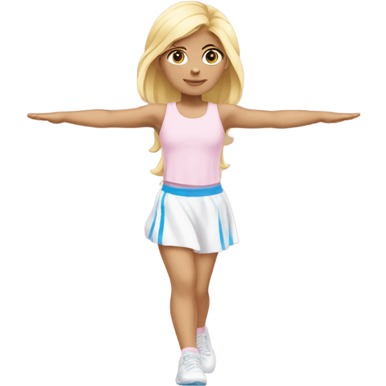 angelic blonde girl blue eyes stretching in light pink gym  emoji