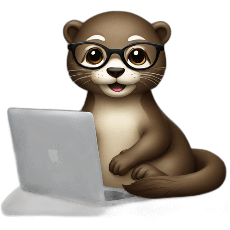 female otter with glasses use a macbook while seated against a pillow emoji