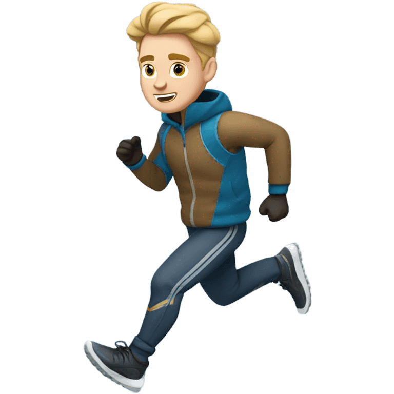 Cold young white man running near frozen lake emoji