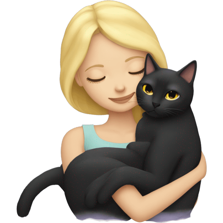 Blonde girl sleeping with black cat emoji