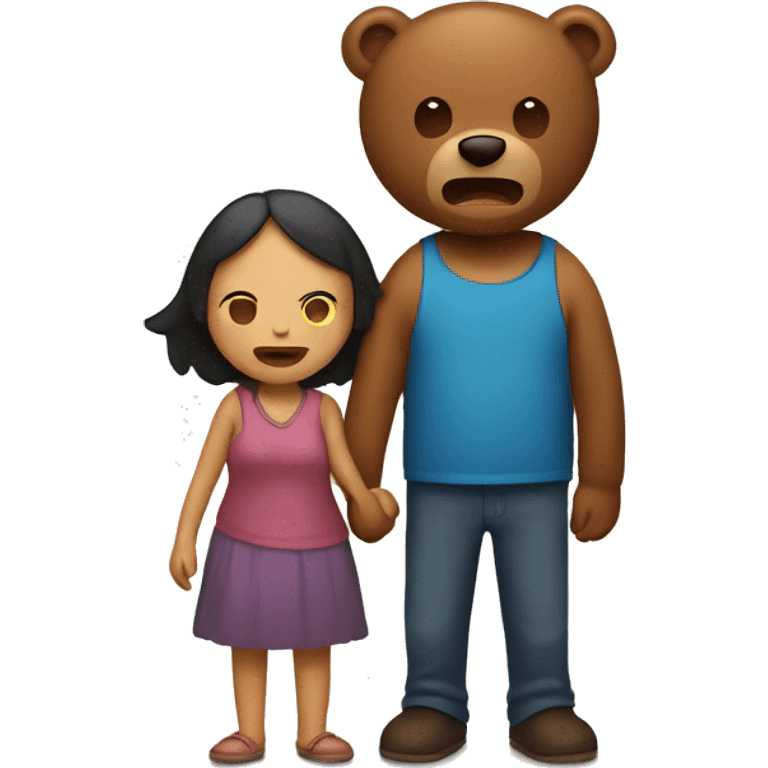 Woman and bear holding hands while man in the back is crying emoji