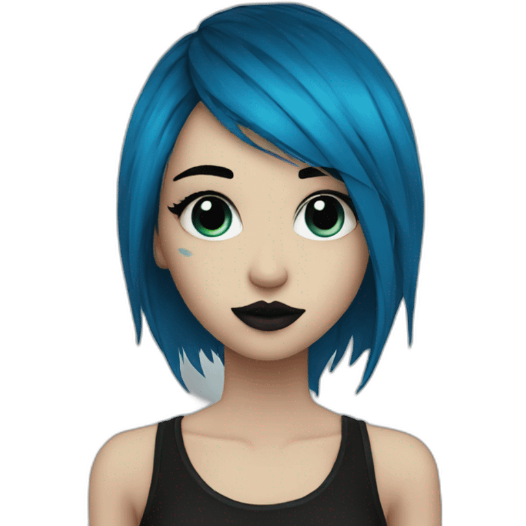 Emo girl, black makeup, long choppy blue hair side bangs emoji