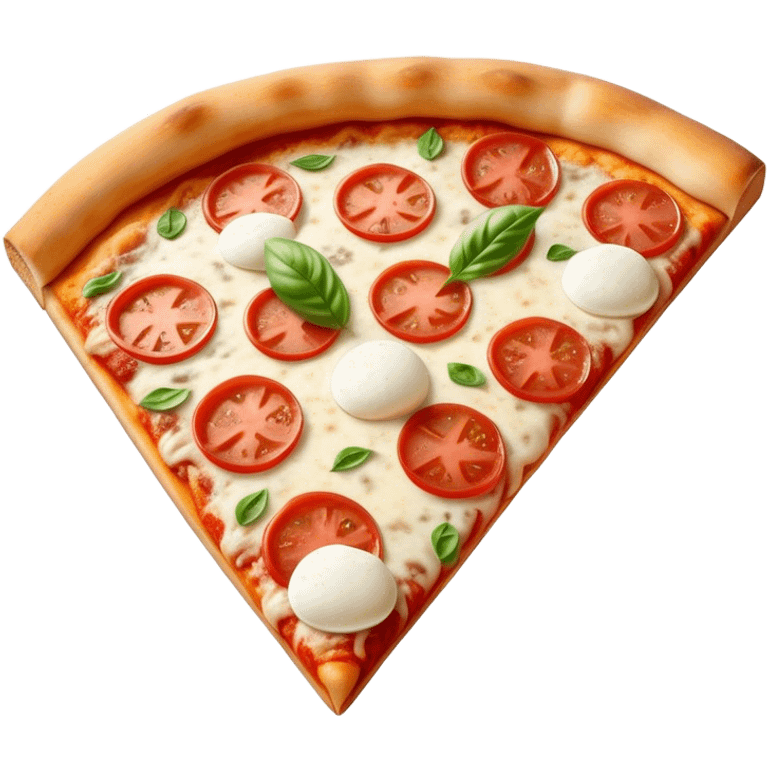 Pizza Napoletana Cinematic Realistic Pizza Napoletana Dish Emoji, depicted as a delicious slice of Neapolitan pizza with a thin, crispy crust, fresh tomato sauce, mozzarella, and basil, rendered with mouth-watering textures and vibrant, warm lighting. emoji