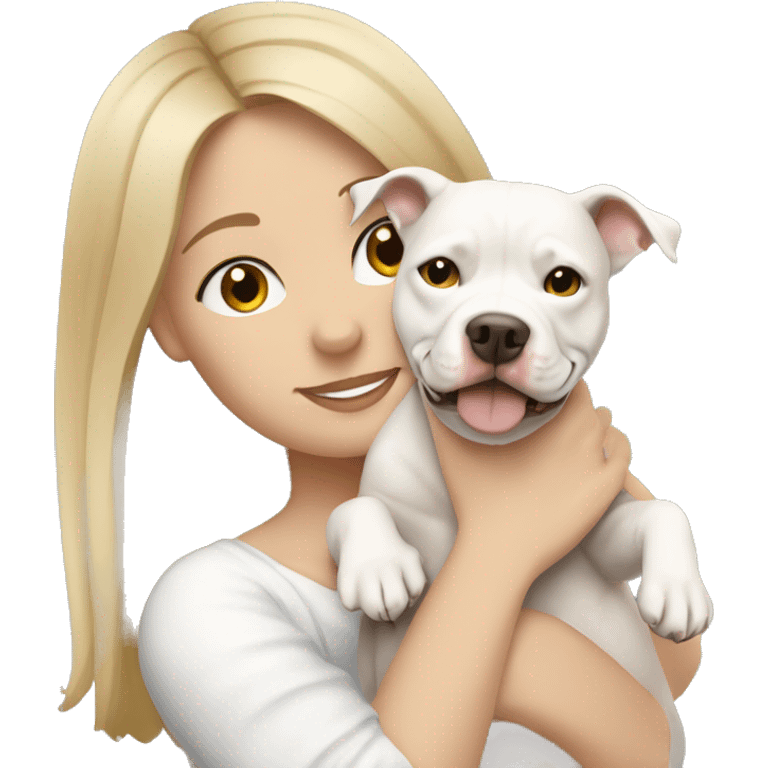 bronde pale girl hugging white pitbull emoji