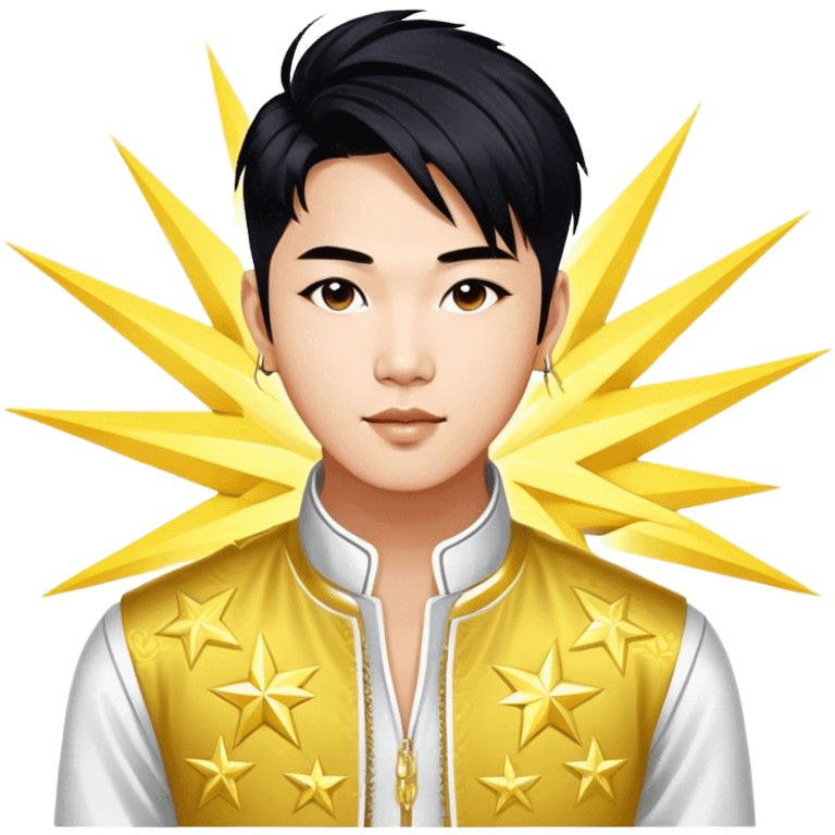 Cinematic Realistic portrait of Sơn Tùng M‑TP, shown as a dynamic pop star with a modern, stylish look and detailed contemporary clothing, illuminated by vibrant, energetic lighting that highlights his star power emoji