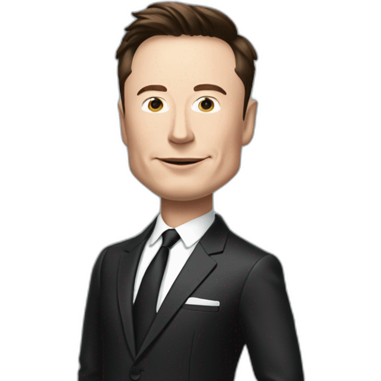 elon musk with a suit standing near tesla model x emoji