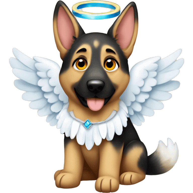 A German shepherd with a halo and angel wings emoji