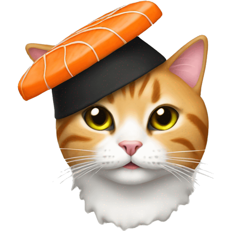 cat wearing a hat made of sushi emoji